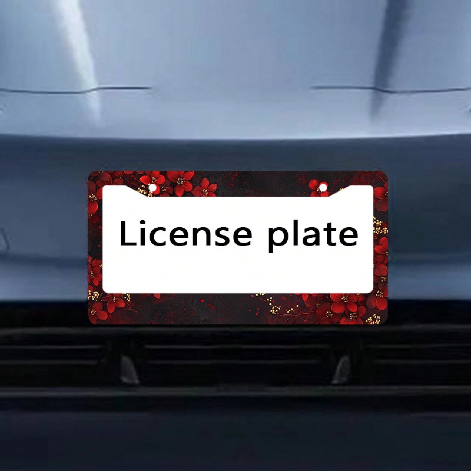 Car K 1PC 2D Flat License Plate Frame, Adorned With Exquisite Red Flowers And Gold Accents, Suitable For American And Most International Vehicles, Includes Mounting Screws, Is A Perfect Car Decoration