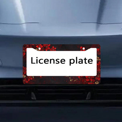 Car K 1PC 2D Flat License Plate Frame, Adorned With Exquisite Red Flowers And Gold Accents, Suitable For American And Most International Vehicles, Includes Mounting Screws, Is A Perfect Car Decoration