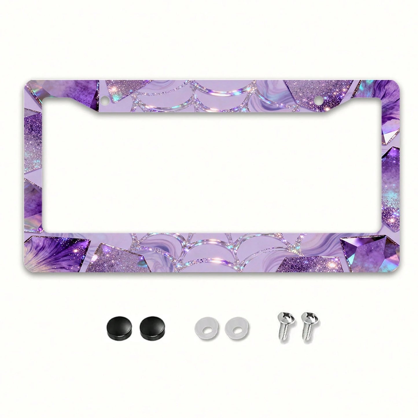 Car K, Car License Plate Protection And Decoration Accessory, 1PC Metal License Plate Frame, Dreamy Purple, Silver Diamond-Shaped Gemstone Design, Suitable For North American And International Vehicle