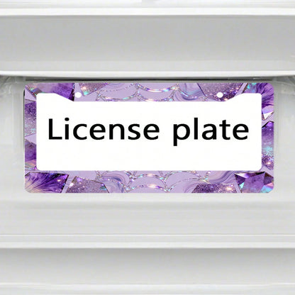 Car K, Car License Plate Protection And Decoration Accessory, 1PC Metal License Plate Frame, Dreamy Purple, Silver Diamond-Shaped Gemstone Design, Suitable For North American And International Vehicle