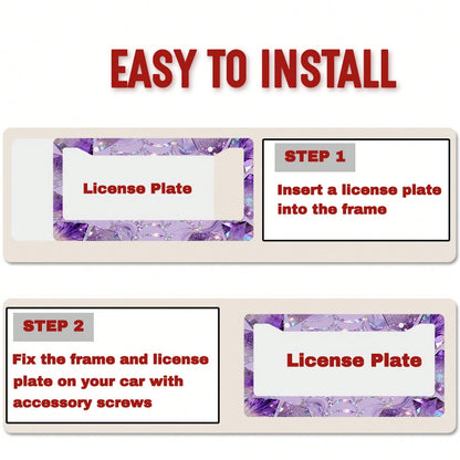 Car K, Car License Plate Protection And Decoration Accessory, 1PC Metal License Plate Frame, Dreamy Purple, Silver Diamond-Shaped Gemstone Design, Suitable For North American And International Vehicle