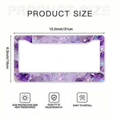 Car K, Car License Plate Protection And Decoration Accessory, 1PC Metal License Plate Frame, Dreamy Purple, Silver Diamond-Shaped Gemstone Design, Suitable For North American And International Vehicle