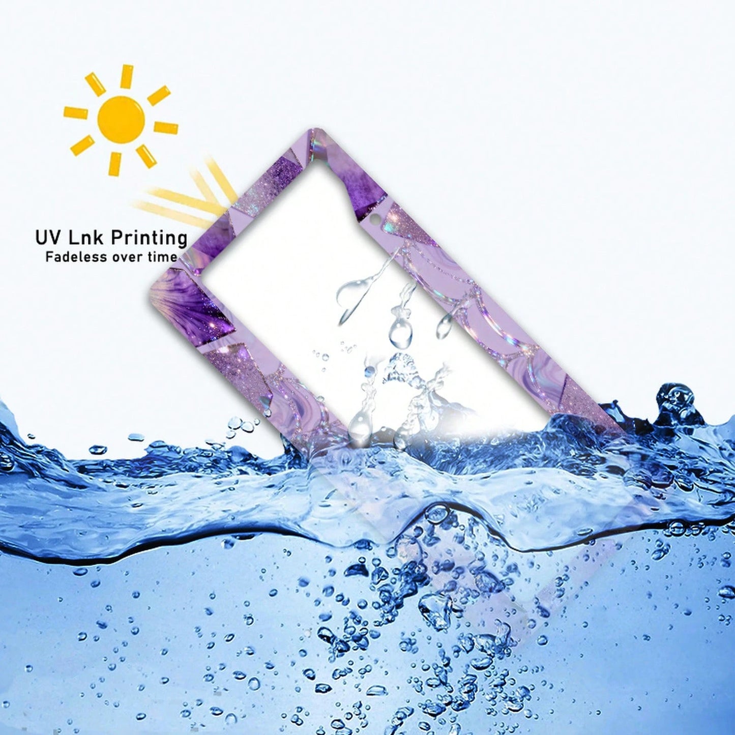 Car K, Car License Plate Protection And Decoration Accessory, 1PC Metal License Plate Frame, Dreamy Purple, Silver Diamond-Shaped Gemstone Design, Suitable For North American And International Vehicle