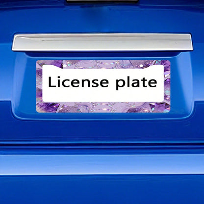 Car K, Car License Plate Protection And Decoration Accessory, 1PC Metal License Plate Frame, Dreamy Purple, Silver Diamond-Shaped Gemstone Design, Suitable For North American And International Vehicle