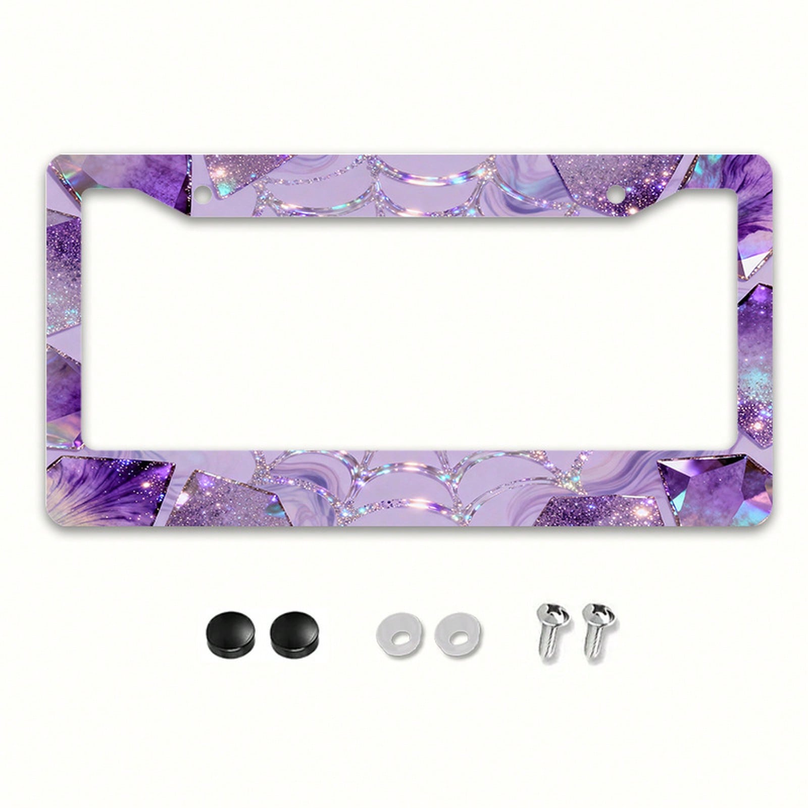 Car K, Car License Plate Protection And Decoration Accessory, 1PC Metal License Plate Frame, Dreamy Purple, Silver Diamond-Shaped Gemstone Design, Suitable For North American And International Vehicle