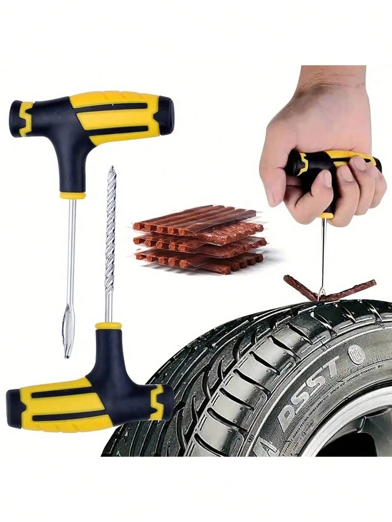 Car, Motorcycle And Electric Vehicle Tire Repair Kit- Tubeless Tire Patch, Quickly And Easily Fill Holes In Tubeless Tires, Tire Repair Tape Repair Tool