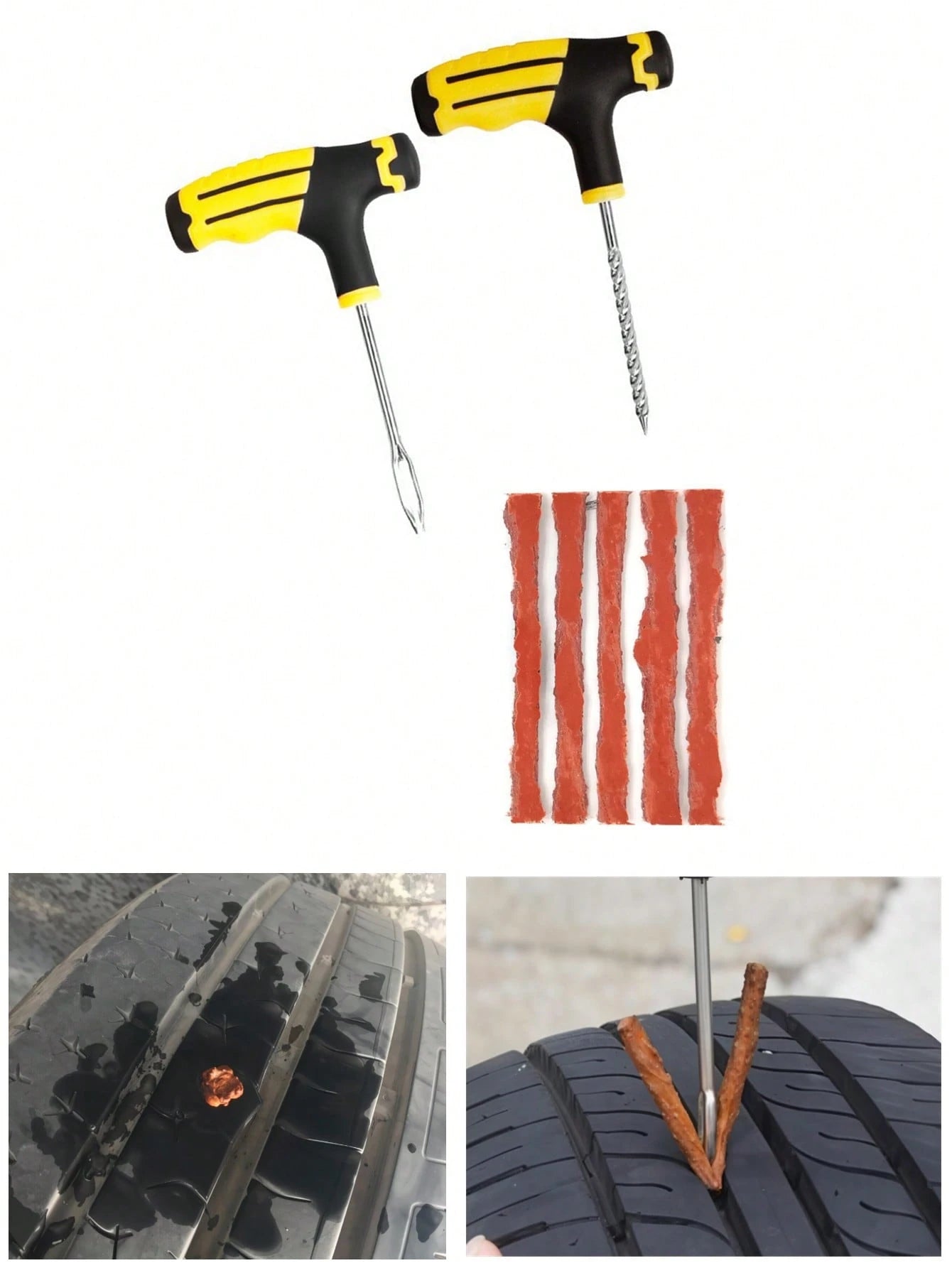 Car, Motorcycle And Electric Vehicle Tire Repair Kit- Tubeless Tire Patch, Quickly And Easily Fill Holes In Tubeless Tires, Tire Repair Tape Repair Tool