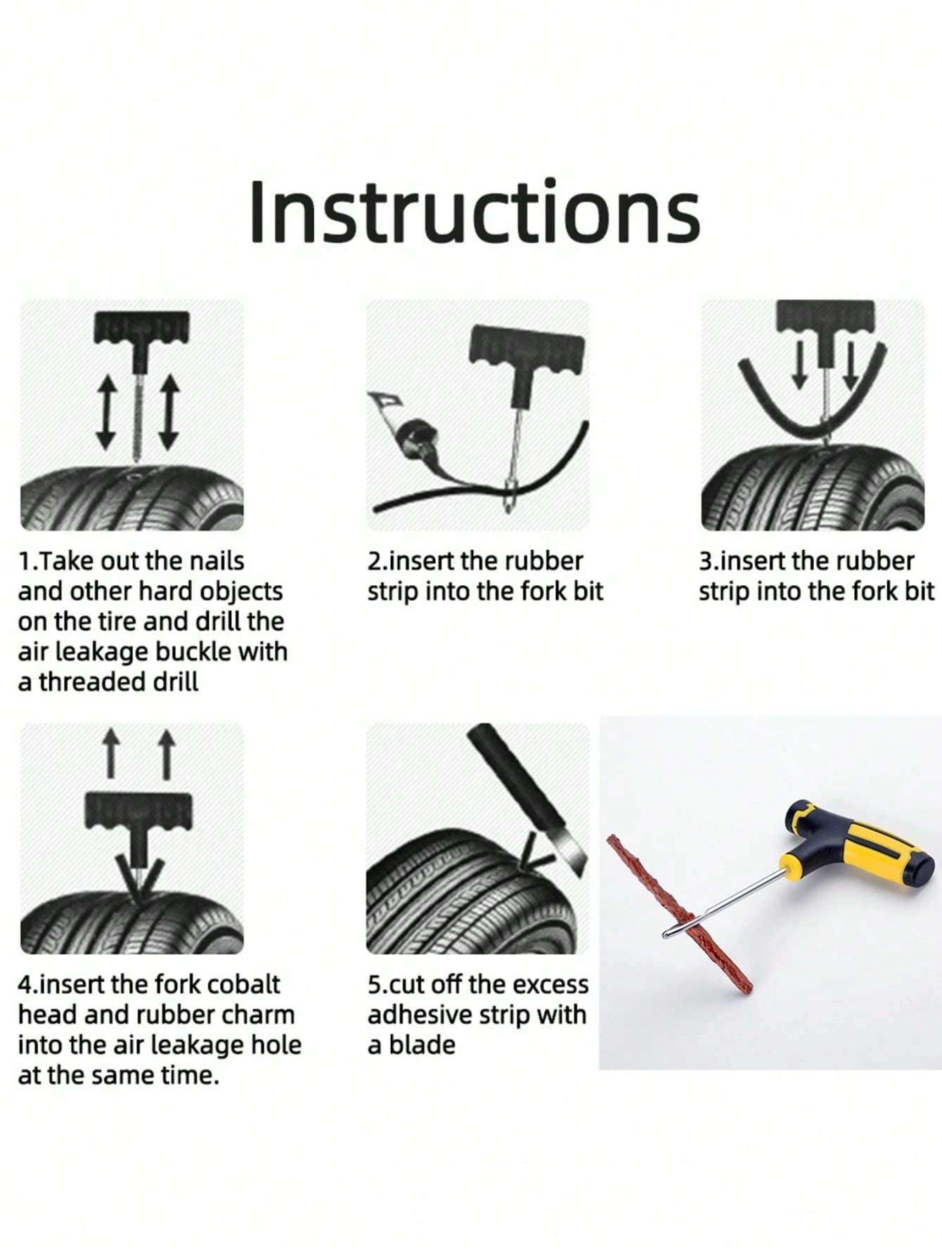 Car, Motorcycle And Electric Vehicle Tire Repair Kit- Tubeless Tire Patch, Quickly And Easily Fill Holes In Tubeless Tires, Tire Repair Tape Repair Tool