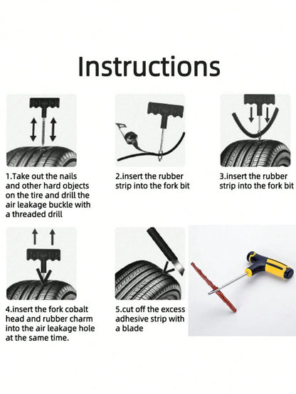 Car, Motorcycle And Electric Vehicle Tire Repair Kit- Tubeless Tire Patch, Quickly And Easily Fill Holes In Tubeless Tires, Tire Repair Tape Repair Tool