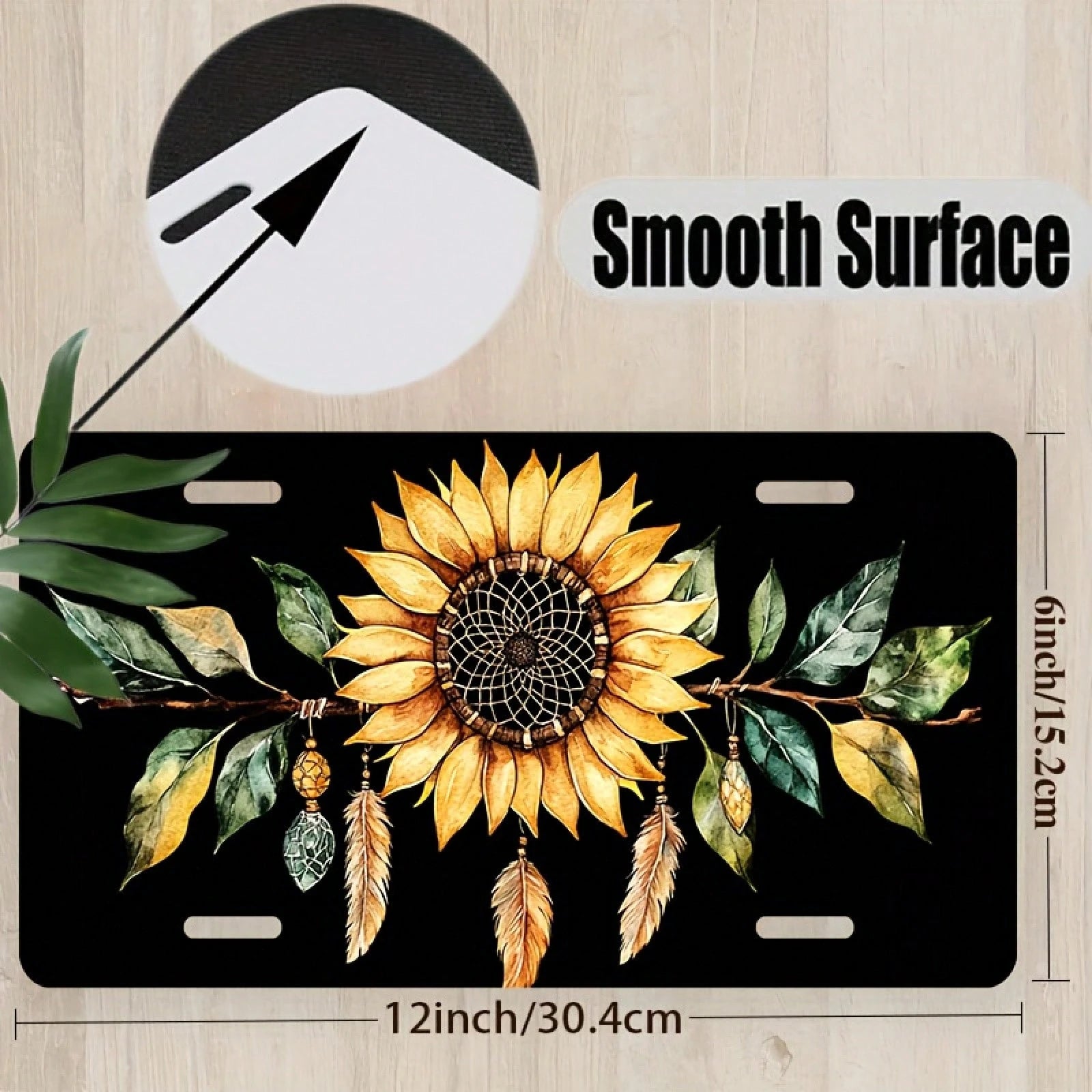 Car P, 2D Flat, 1 Piece, Aluminum License Plate, Car License Plate Frame Decoration Set, Sunflower Dream Catcher Design Waterproof Aluminum License Plate Cover, Unisex 12inchx6inch