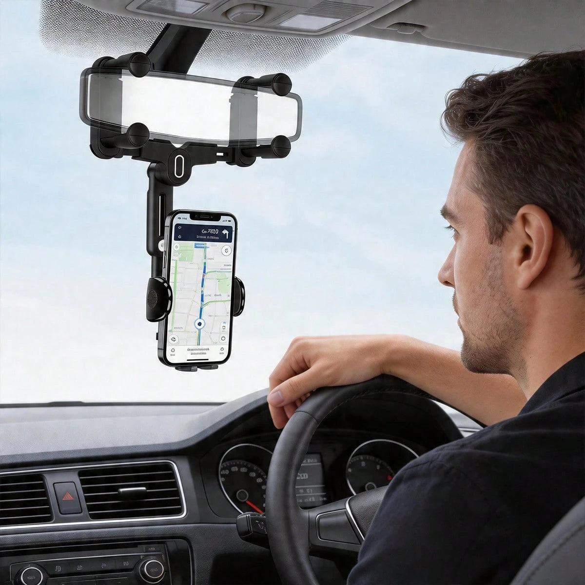 Car Phone Mount For Rearview Mirror, 7th Gen Anti-Shake Car Phone Holder With 4 Slider Clamps, One-Handed Operation 180° Rotation Telescopic Arm, Universal Fit 4-7 Inch Phones, Magnetic & Clip Version