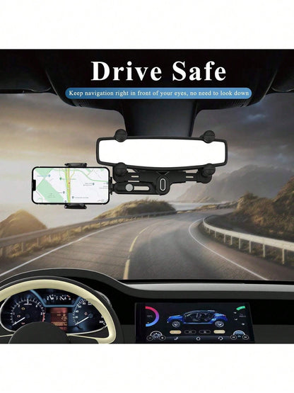 Car Phone Mount For Rearview Mirror, 7th Gen Anti-Shake Car Phone Holder With 4 Slider Clamps, One-Handed Operation 180° Rotation Telescopic Arm, Universal Fit 4-7 Inch Phones, Magnetic & Clip Version