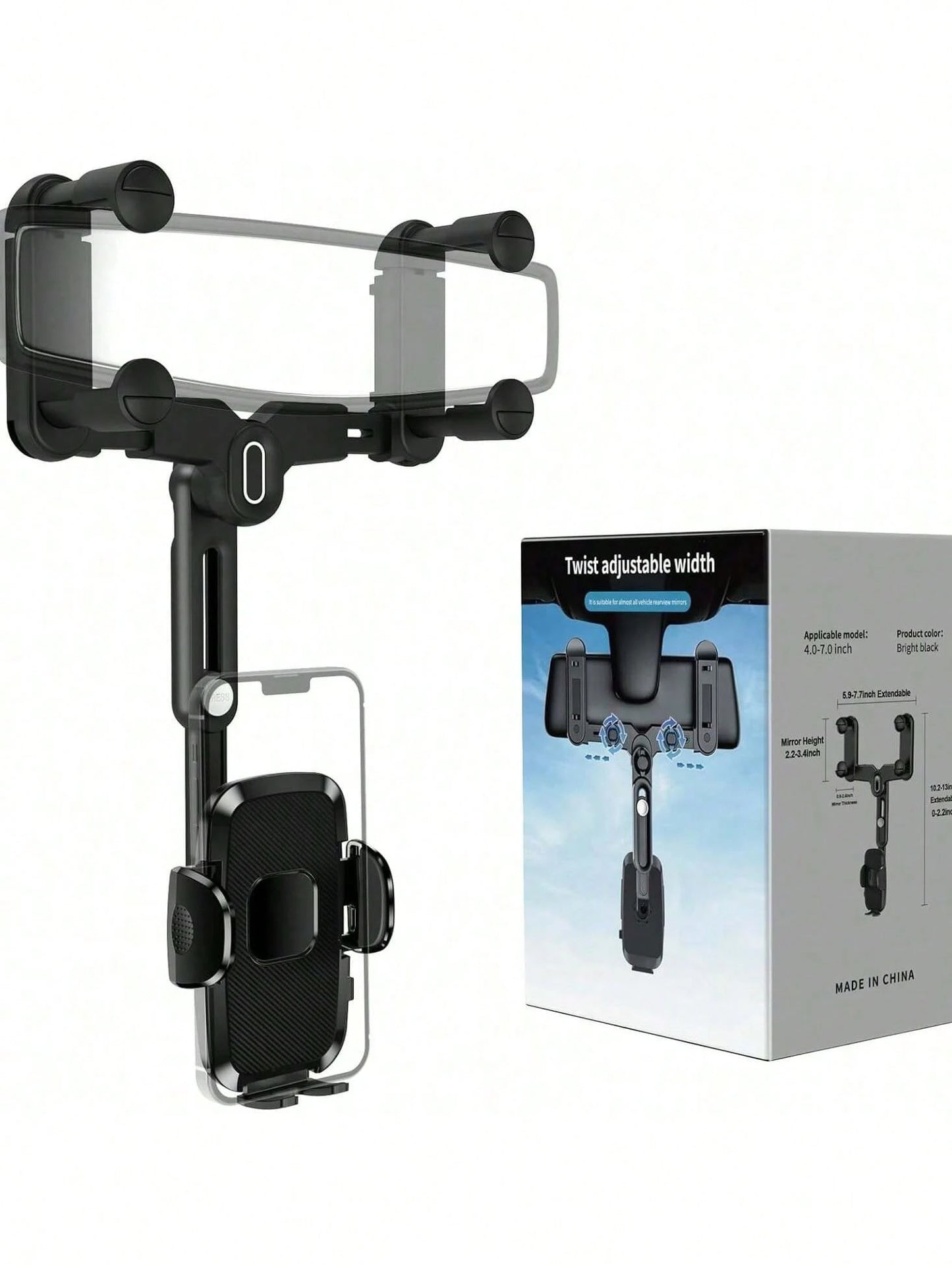 Car Phone Mount For Rearview Mirror, 7th Gen Anti-Shake Car Phone Holder With 4 Slider Clamps, One-Handed Operation 180° Rotation Telescopic Arm, Universal Fit 4-7 Inch Phones, Magnetic & Clip Version