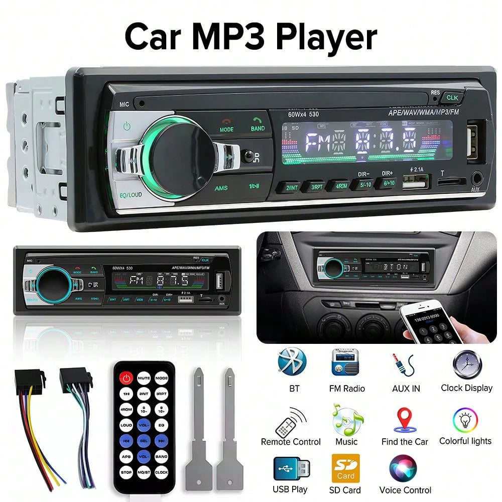 Car Radio Wireless Single DIN Car Stereo Audio, Car Audio With Handsfree And App Control,Supports FM/ MP3/SD/AUX/Dua USB/EQ/Quick Charge/Voice Control/Use Mobile APP To Locate And Find The Car