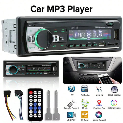 Car Radio Wireless Single DIN Car Stereo Audio, Car Audio With Handsfree And App Control,Supports FM/ MP3/SD/AUX/Dua USB/EQ/Quick Charge/Voice Control/Use Mobile APP To Locate And Find The Car