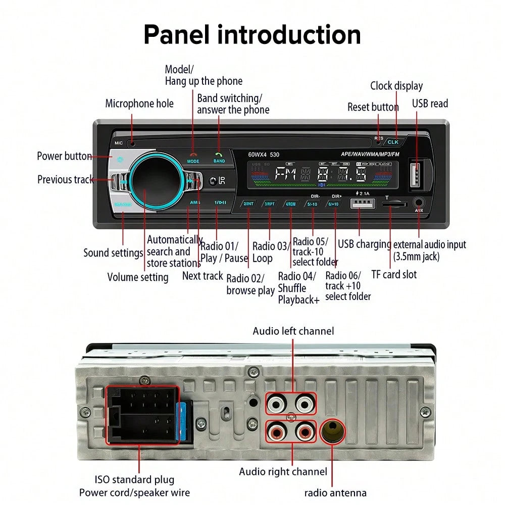 Car Radio Wireless Single DIN Car Stereo Audio, Car Audio With Handsfree And App Control,Supports FM/ MP3/SD/AUX/Dua USB/EQ/Quick Charge/Voice Control/Use Mobile APP To Locate And Find The Car