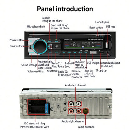 Car Radio Wireless Single DIN Car Stereo Audio, Car Audio With Handsfree And App Control,Supports FM/ MP3/SD/AUX/Dua USB/EQ/Quick Charge/Voice Control/Use Mobile APP To Locate And Find The Car