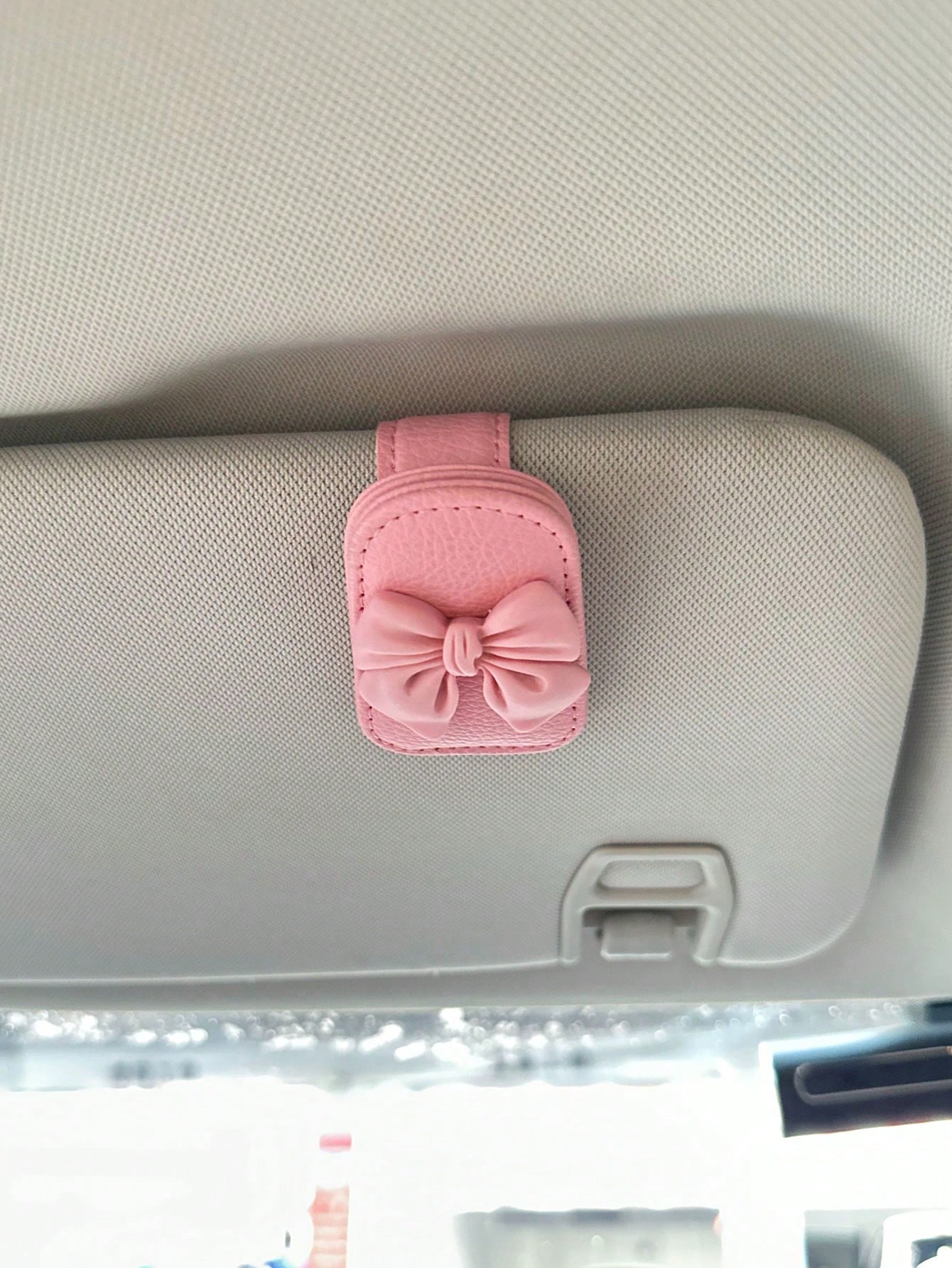 Car Sun Visor Glasses Clip Bowknot Cute Pink Interior Sunglasses Storage Holder, Car Accessories