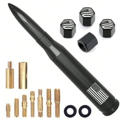 Car Truck Antenna With Tire Valve Caps American Flag Universal Short Replacement For GMC Sierra Chevy Ado Dodge Ram 1500 2500 3500 F150 F250 F350 Super Duty Raptor Radio Accessories