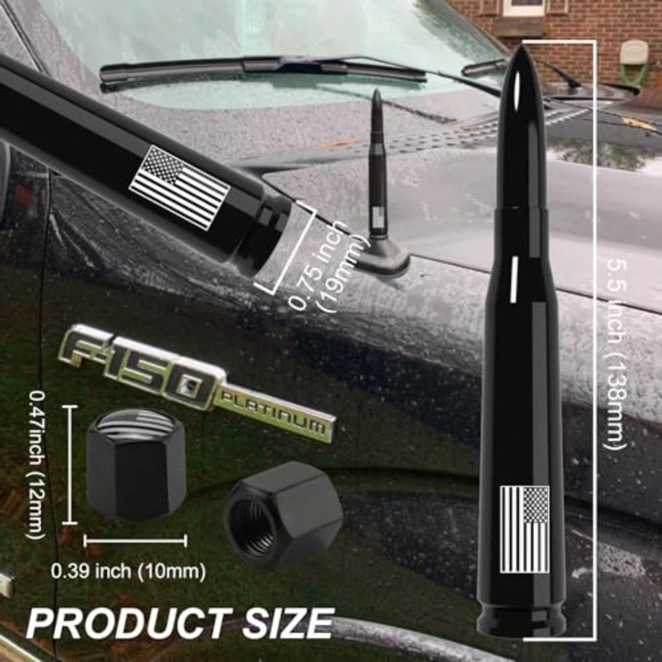Car Truck Antenna With Tire Valve Caps American Flag Universal Short Replacement For GMC Sierra Chevy Ado Dodge Ram 1500 2500 3500 F150 F250 F350 Super Duty Raptor Radio Accessories