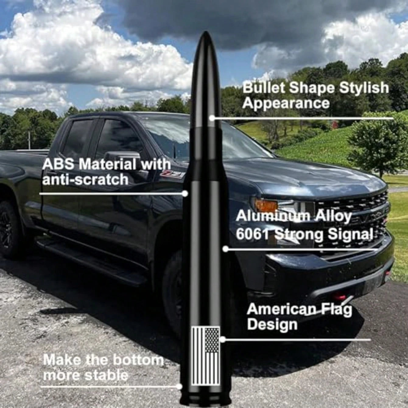 Car Truck Antenna With Tire Valve Caps American Flag Universal Short Replacement For GMC Sierra Chevy Ado Dodge Ram 1500 2500 3500 F150 F250 F350 Super Duty Raptor Radio Accessories