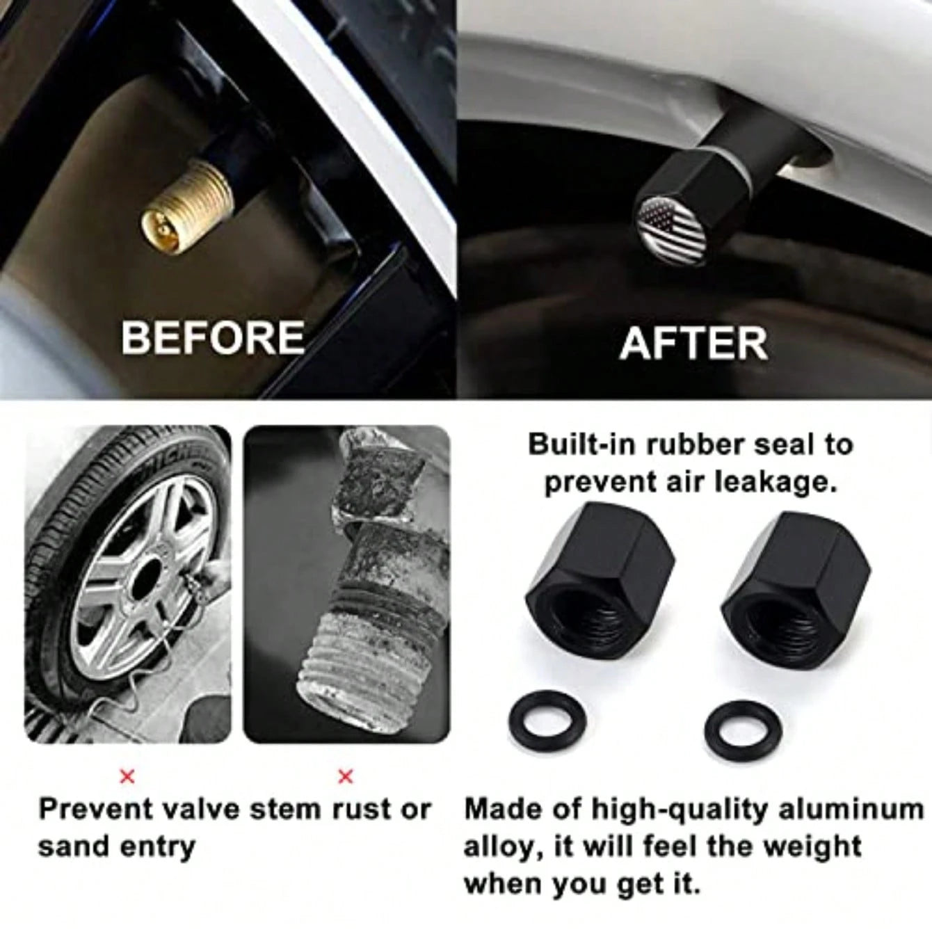 Car Truck Antenna With Tire Valve Caps American Flag Universal Short Replacement For GMC Sierra Chevy Ado Dodge Ram 1500 2500 3500 F150 F250 F350 Super Duty Raptor Radio Accessories