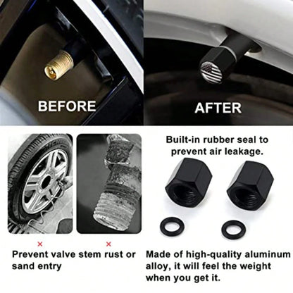Car Truck Antenna With Tire Valve Caps American Flag Universal Short Replacement For GMC Sierra Chevy Ado Dodge Ram 1500 2500 3500 F150 F250 F350 Super Duty Raptor Radio Accessories