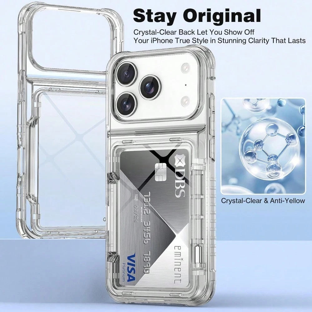 Cardholder Phone Case Compatible With IPhone 17 Pro Max 17 Pro 17 Air 17 Case Wallet Clear Protective Phone Case With 2 Credit Card Holder Heavy Duty Protection Shockproof Anti-Scratch Anti-Yellow Cov