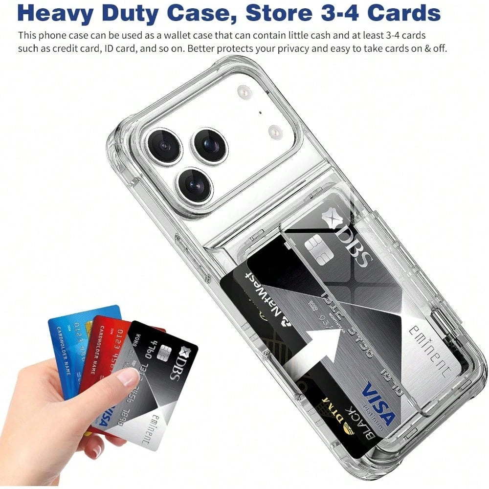 Cardholder Phone Case Compatible With IPhone 17 Pro Max 17 Pro 17 Air 17 Case Wallet Clear Protective Phone Case With 2 Credit Card Holder Heavy Duty Protection Shockproof Anti-Scratch Anti-Yellow Cov