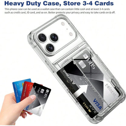 Cardholder Phone Case Compatible With IPhone 17 Pro Max 17 Pro 17 Air 17 Case Wallet Clear Protective Phone Case With 2 Credit Card Holder Heavy Duty Protection Shockproof Anti-Scratch Anti-Yellow Cov
