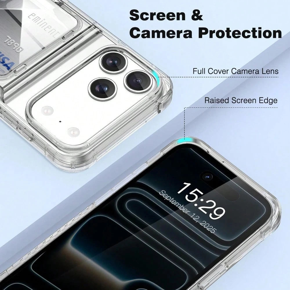 Cardholder Phone Case Compatible With IPhone 17 Pro Max 17 Pro 17 Air 17 Case Wallet Clear Protective Phone Case With 2 Credit Card Holder Heavy Duty Protection Shockproof Anti-Scratch Anti-Yellow Cov