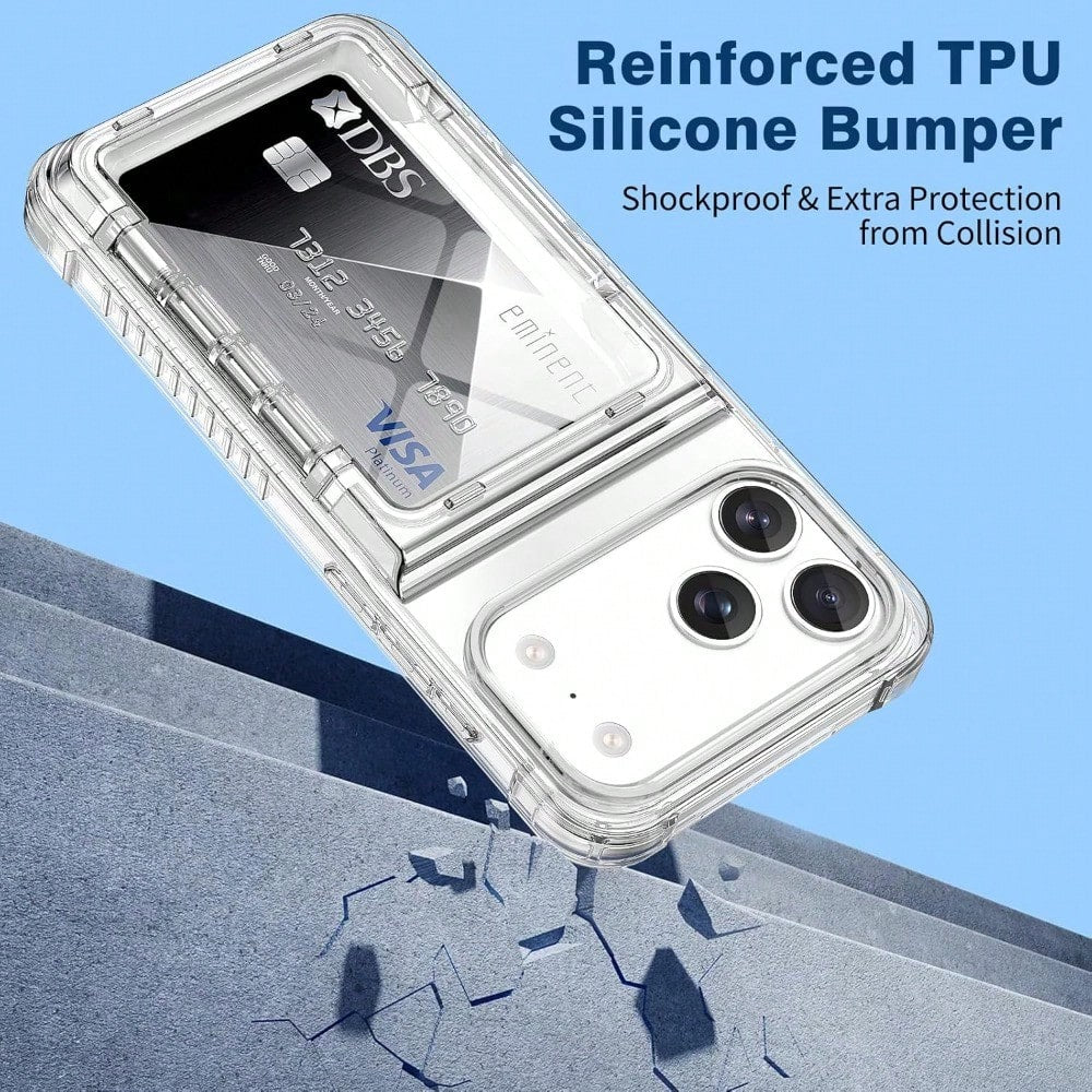 Cardholder Phone Case Compatible With IPhone 17 Pro Max 17 Pro 17 Air 17 Case Wallet Clear Protective Phone Case With 2 Credit Card Holder Heavy Duty Protection Shockproof Anti-Scratch Anti-Yellow Cov