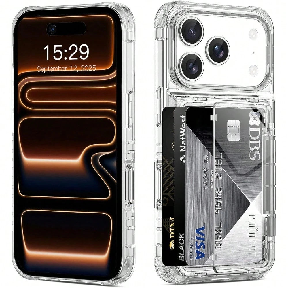 Cardholder Phone Case Compatible With IPhone 17 Pro Max 17 Pro 17 Air 17 Case Wallet Clear Protective Phone Case With 2 Credit Card Holder Heavy Duty Protection Shockproof Anti-Scratch Anti-Yellow Cov