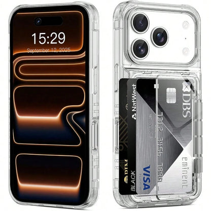 Cardholder Phone Case Compatible With IPhone 17 Pro Max 17 Pro 17 Air 17 Case Wallet Clear Protective Phone Case With 2 Credit Card Holder Heavy Duty Protection Shockproof Anti-Scratch Anti-Yellow Cov