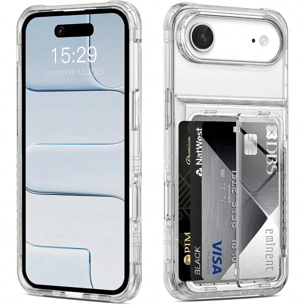Cardholder Phone Case Compatible With IPhone 17 Pro Max 17 Pro 17 Air 17 Case Wallet Clear Protective Phone Case With 2 Credit Card Holder Heavy Duty Protection Shockproof Anti-Scratch Anti-Yellow Cov