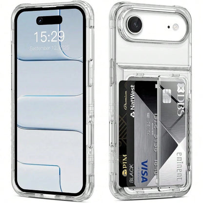 Cardholder Phone Case Compatible With IPhone 17 Pro Max 17 Pro 17 Air 17 Case Wallet Clear Protective Phone Case With 2 Credit Card Holder Heavy Duty Protection Shockproof Anti-Scratch Anti-Yellow Cov