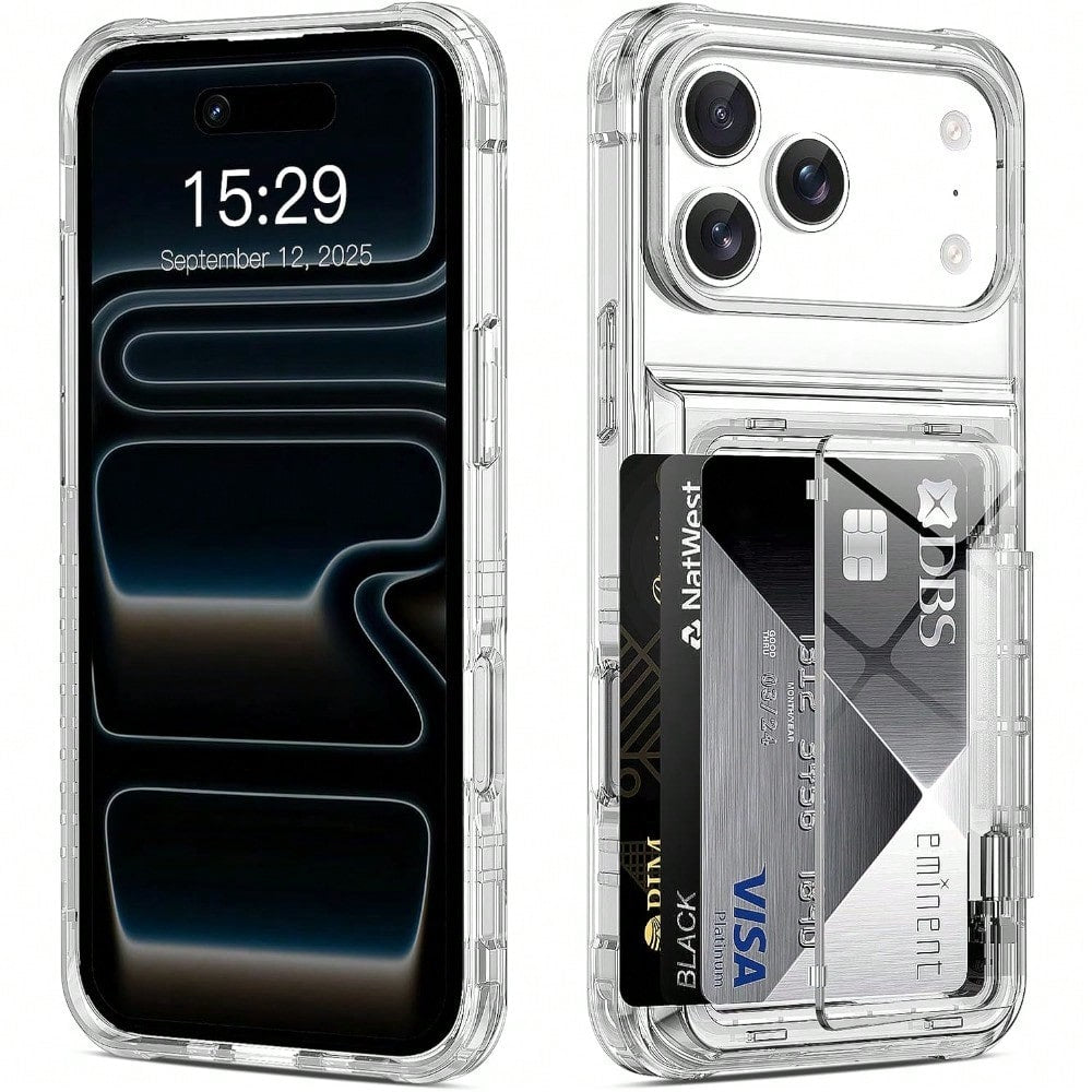 Cardholder Phone Case Compatible With IPhone 17 Pro Max 17 Pro 17 Air 17 Case Wallet Clear Protective Phone Case With 2 Credit Card Holder Heavy Duty Protection Shockproof Anti-Scratch Anti-Yellow Cov