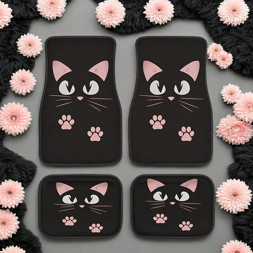 [Cartoon Cat Car Floor Mats]2/4pcs Set Anti-Slip Car Floor Mats, Car Carpet, Cute Cartoon Cat Print Car Floor Mats, Suitable For Most Cars, Sedans, SUVs And Trucks Front And Rear Seats