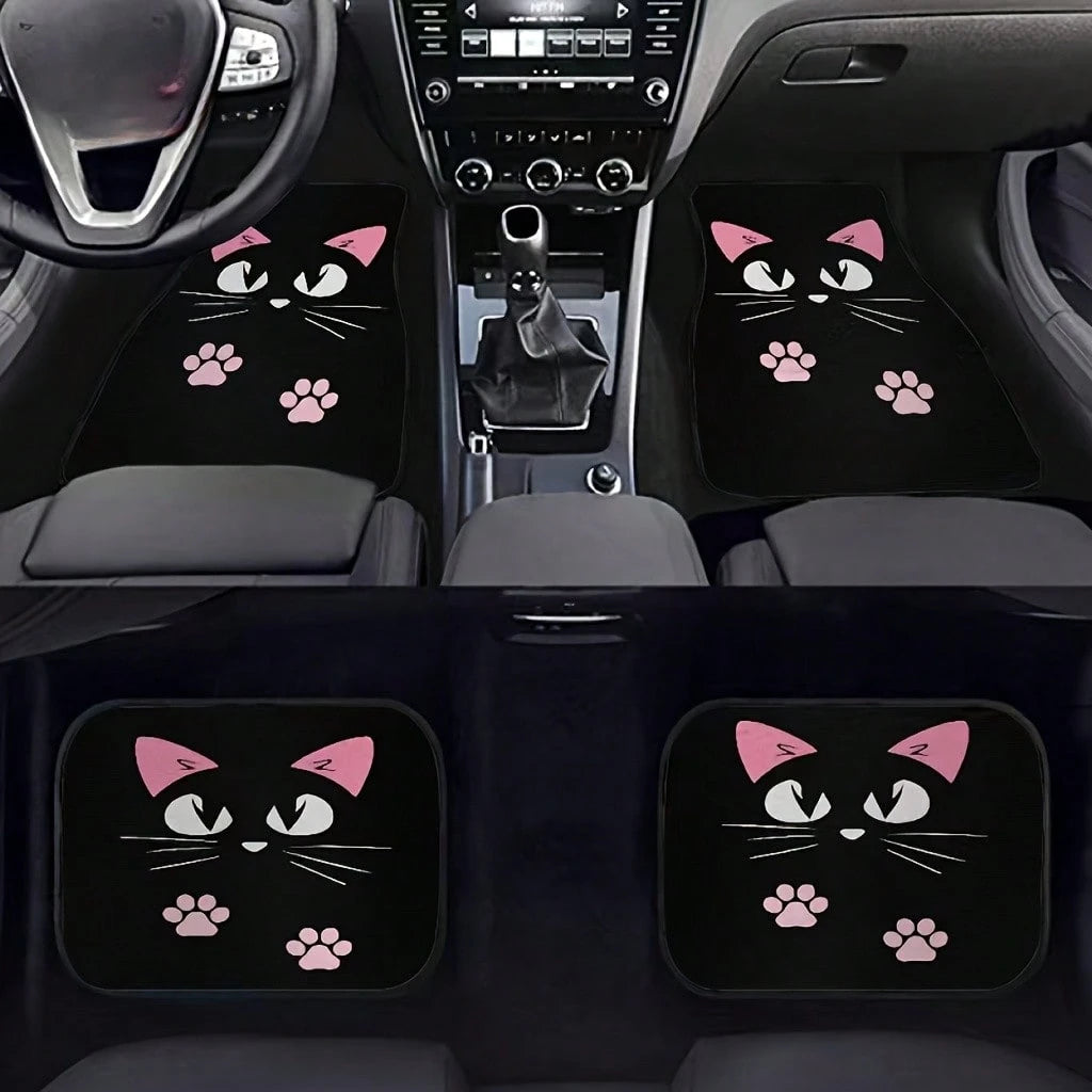 [Cartoon Cat Car Floor Mats]2/4pcs Set Anti-Slip Car Floor Mats, Car Carpet, Cute Cartoon Cat Print Car Floor Mats, Suitable For Most Cars, Sedans, SUVs And Trucks Front And Rear Seats