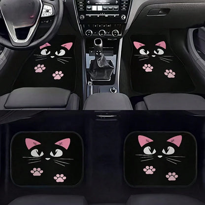 [Cartoon Cat Car Floor Mats]2/4pcs Set Anti-Slip Car Floor Mats, Car Carpet, Cute Cartoon Cat Print Car Floor Mats, Suitable For Most Cars, Sedans, SUVs And Trucks Front And Rear Seats