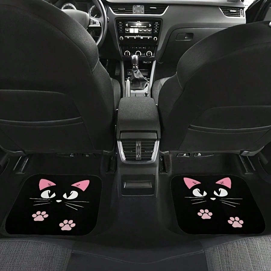 [Cartoon Cat Car Floor Mats]2/4pcs Set Anti-Slip Car Floor Mats, Car Carpet, Cute Cartoon Cat Print Car Floor Mats, Suitable For Most Cars, Sedans, SUVs And Trucks Front And Rear Seats