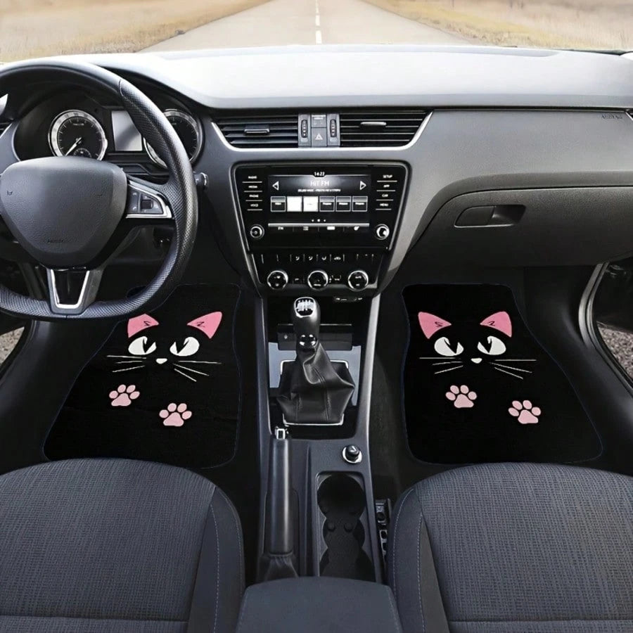 [Cartoon Cat Car Floor Mats]2/4pcs Set Anti-Slip Car Floor Mats, Car Carpet, Cute Cartoon Cat Print Car Floor Mats, Suitable For Most Cars, Sedans, SUVs And Trucks Front And Rear Seats