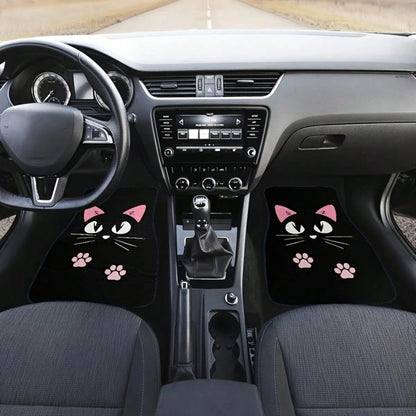 [Cartoon Cat Car Floor Mats]2/4pcs Set Anti-Slip Car Floor Mats, Car Carpet, Cute Cartoon Cat Print Car Floor Mats, Suitable For Most Cars, Sedans, SUVs And Trucks Front And Rear Seats