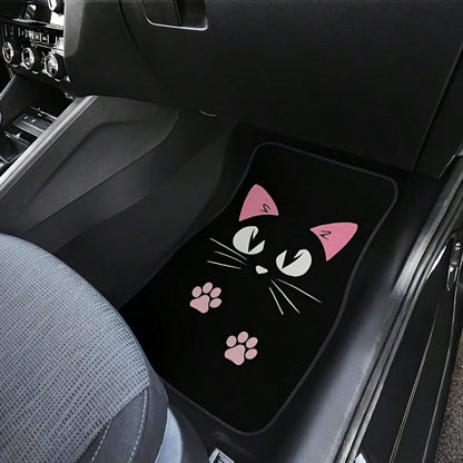 [Cartoon Cat Car Floor Mats]2/4pcs Set Anti-Slip Car Floor Mats, Car Carpet, Cute Cartoon Cat Print Car Floor Mats, Suitable For Most Cars, Sedans, SUVs And Trucks Front And Rear Seats