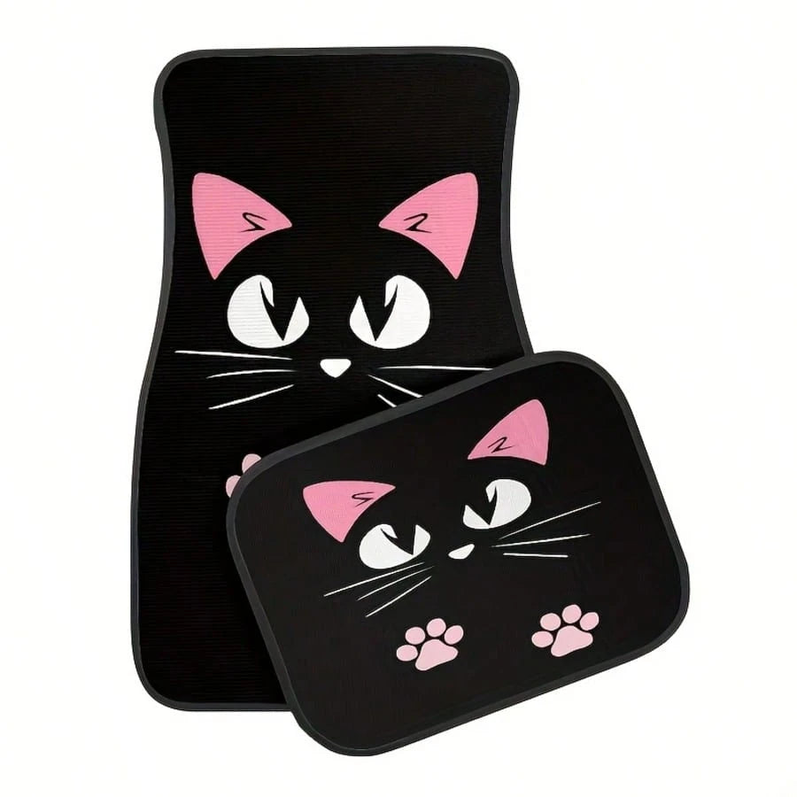 [Cartoon Cat Car Floor Mats]2/4pcs Set Anti-Slip Car Floor Mats, Car Carpet, Cute Cartoon Cat Print Car Floor Mats, Suitable For Most Cars, Sedans, SUVs And Trucks Front And Rear Seats
