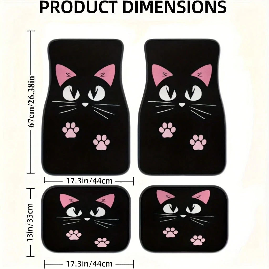 [Cartoon Cat Car Floor Mats]2/4pcs Set Anti-Slip Car Floor Mats, Car Carpet, Cute Cartoon Cat Print Car Floor Mats, Suitable For Most Cars, Sedans, SUVs And Trucks Front And Rear Seats