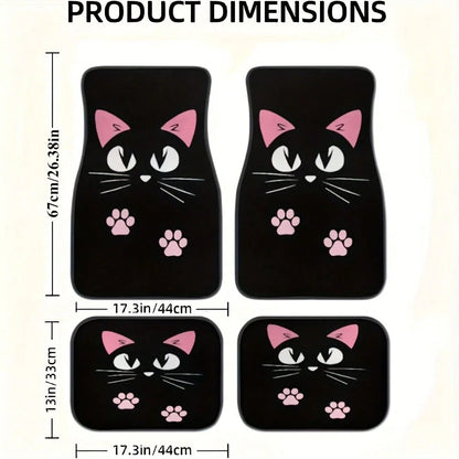 [Cartoon Cat Car Floor Mats]2/4pcs Set Anti-Slip Car Floor Mats, Car Carpet, Cute Cartoon Cat Print Car Floor Mats, Suitable For Most Cars, Sedans, SUVs And Trucks Front And Rear Seats