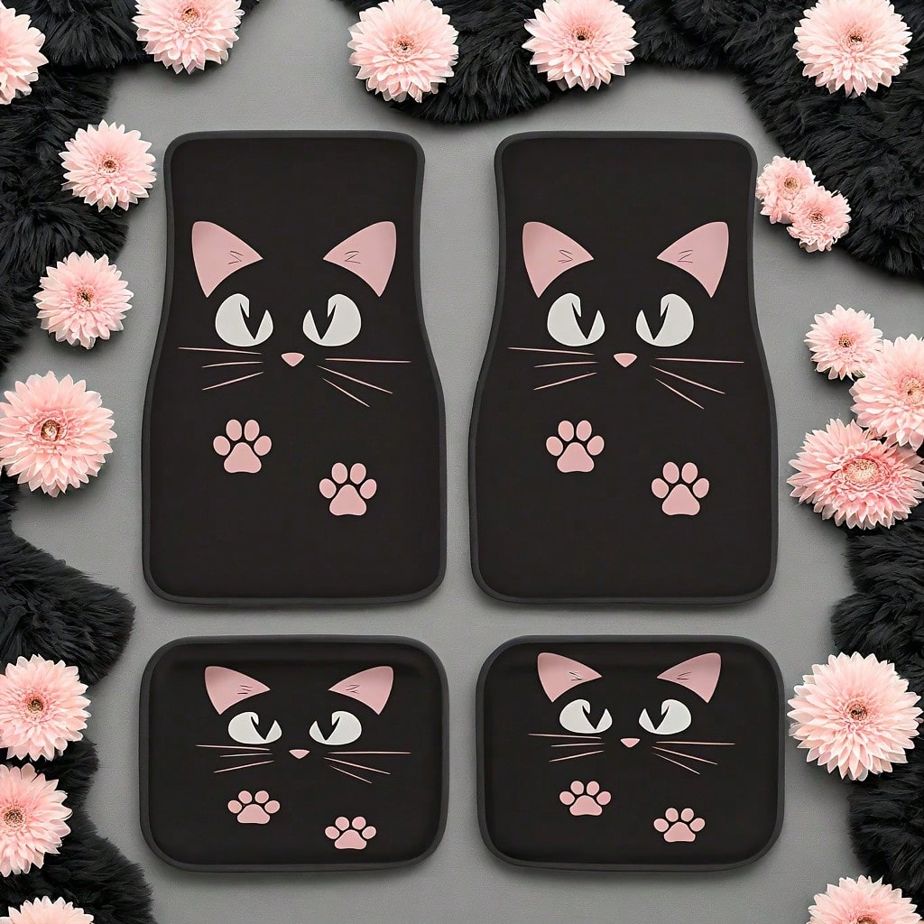 [Cartoon Cat Car Floor Mats]2/4pcs Set Anti-Slip Car Floor Mats, Car Carpet, Cute Cartoon Cat Print Car Floor Mats, Suitable For Most Cars, Sedans, SUVs And Trucks Front And Rear Seats