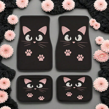 [Cartoon Cat Car Floor Mats]2/4pcs Set Anti-Slip Car Floor Mats, Car Carpet, Cute Cartoon Cat Print Car Floor Mats, Suitable For Most Cars, Sedans, SUVs And Trucks Front And Rear Seats