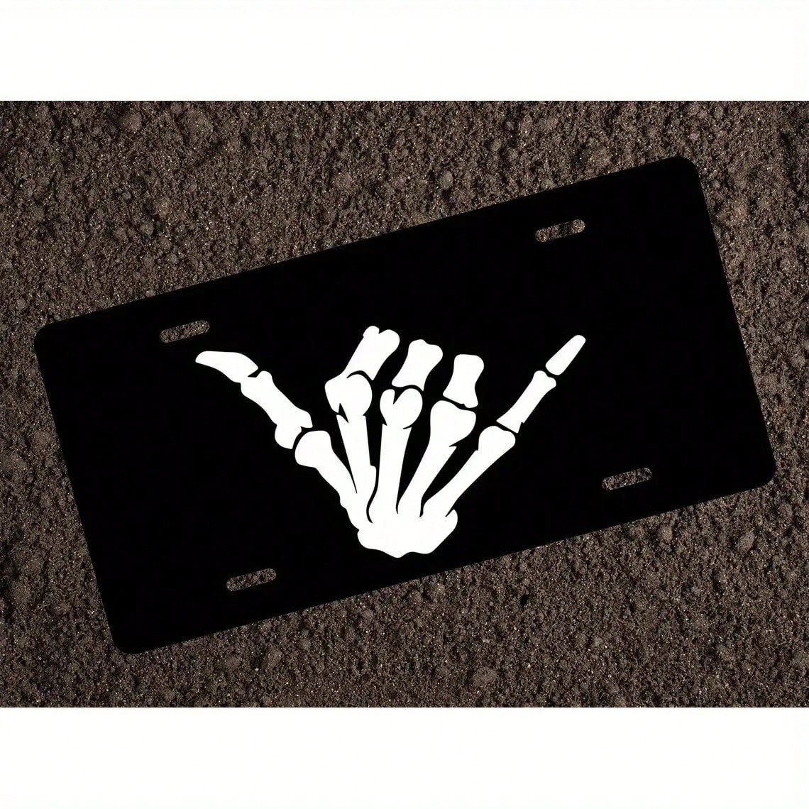 Casual Rocking Skeleton Hand Black License Plate, Car Accessory, Aluminum Front License Plate- 6x12inch Polished Metal Standard Version, Easy To Install, Unisex License Plate Decoration, Decorative P